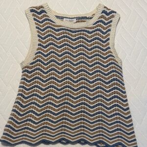 Blu Pepper Zigzag Knit Tank Top - Cream, Brown, and Blue